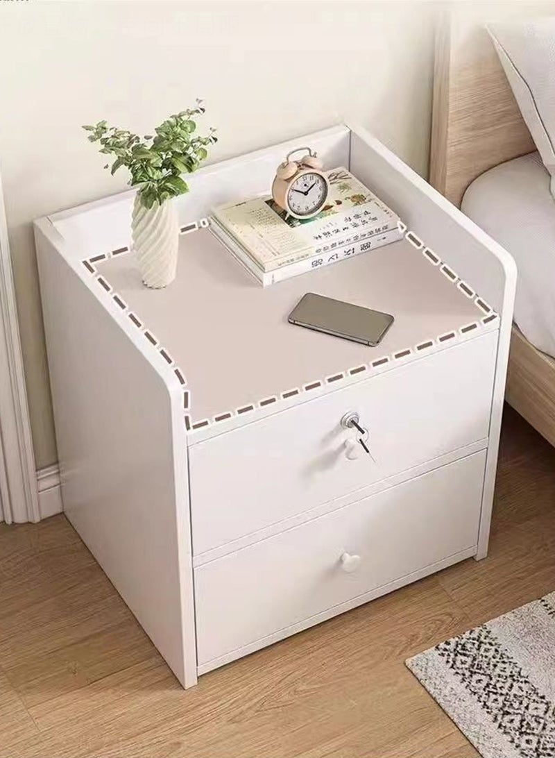  CityRiya-Long طاولة جانبية للسرير، مقاس 60 × 40 × 60 سم، خزانة تخزين جانبية للطاولة الجانبية مع أدراج باللون الأبيض - Image 4