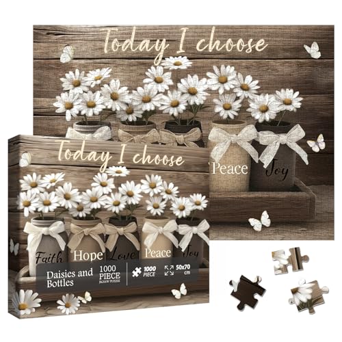 Larkipuzz Religious Flower Bottle Puzzles for Adults 1000 Pieces Inspirational Bible Jesus Floral Jigsaw Puzzle Christian Scripture Catholic Butterfly Vase Daisy Puzzle - Image 1