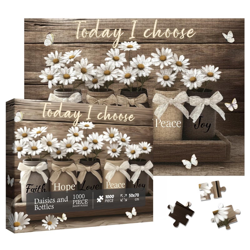 Larkipuzz Religious Flower Bottle Puzzles for Adults 1000 Pieces Inspirational Bible Jesus Floral Jigsaw Puzzle Christian Scripture Catholic Butterfly Vase Daisy Puzzle - Image 3