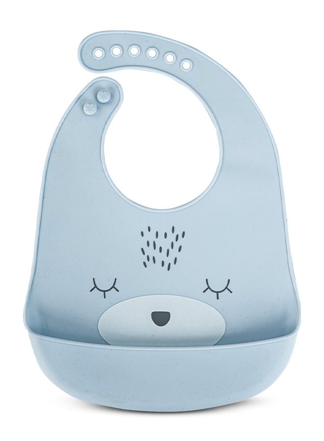 Baybee Baby Silicone Waterproof Bibs for New Born with Pocket & 6 Adjustable Neckline Buttons | Baby Feeding Bib for infants with Reusable, Easy Cleaning Bibs for Boys Girls 6 - 12 months (Blue) - Image 1