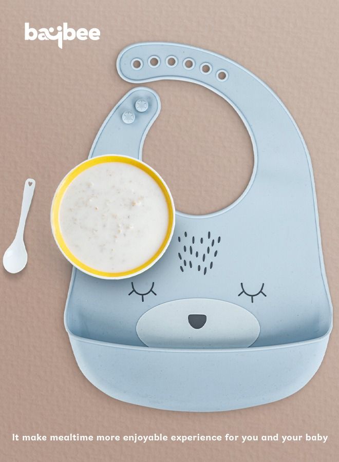 Baybee Baby Silicone Waterproof Bibs for New Born with Pocket & 6 Adjustable Neckline Buttons | Baby Feeding Bib for infants with Reusable, Easy Cleaning Bibs for Boys Girls 6 - 12 months (Blue) - Image 4