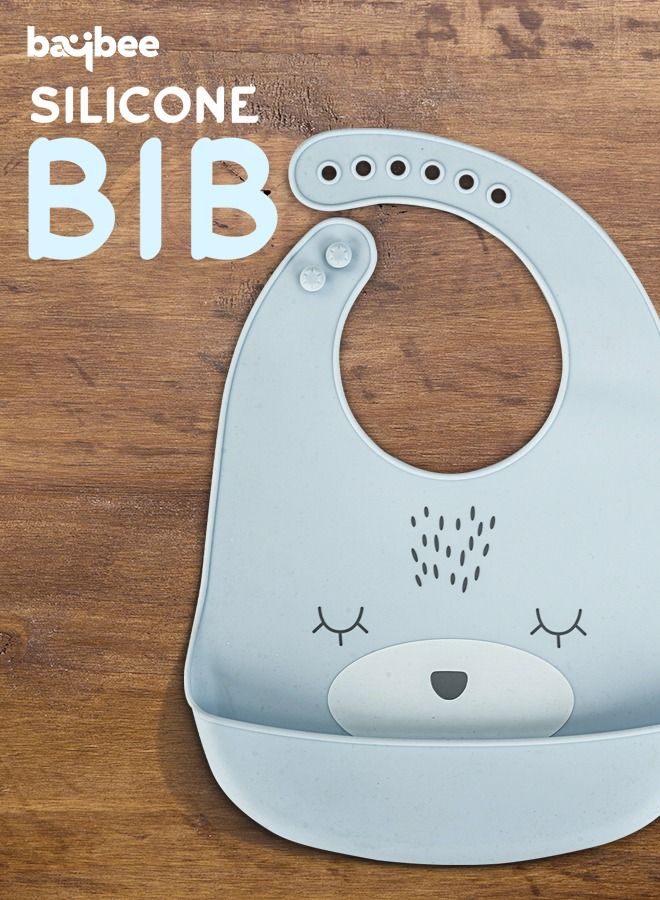 Baybee Baby Silicone Waterproof Bibs for New Born with Pocket & 6 Adjustable Neckline Buttons | Baby Feeding Bib for infants with Reusable, Easy Cleaning Bibs for Boys Girls 6 - 12 months (Blue) - Image 2