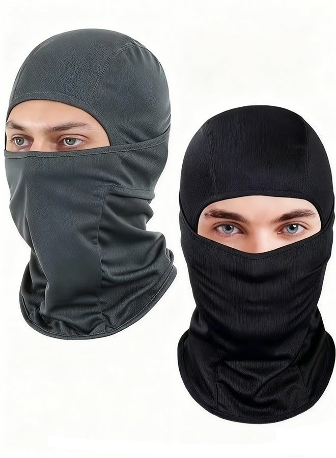 Happy D 2Pcs Balaclava Face Mask UV Protection Ice Silk for Men Women Sun Hood Cycling, Climing, Running (Black+Grey) - Image 1