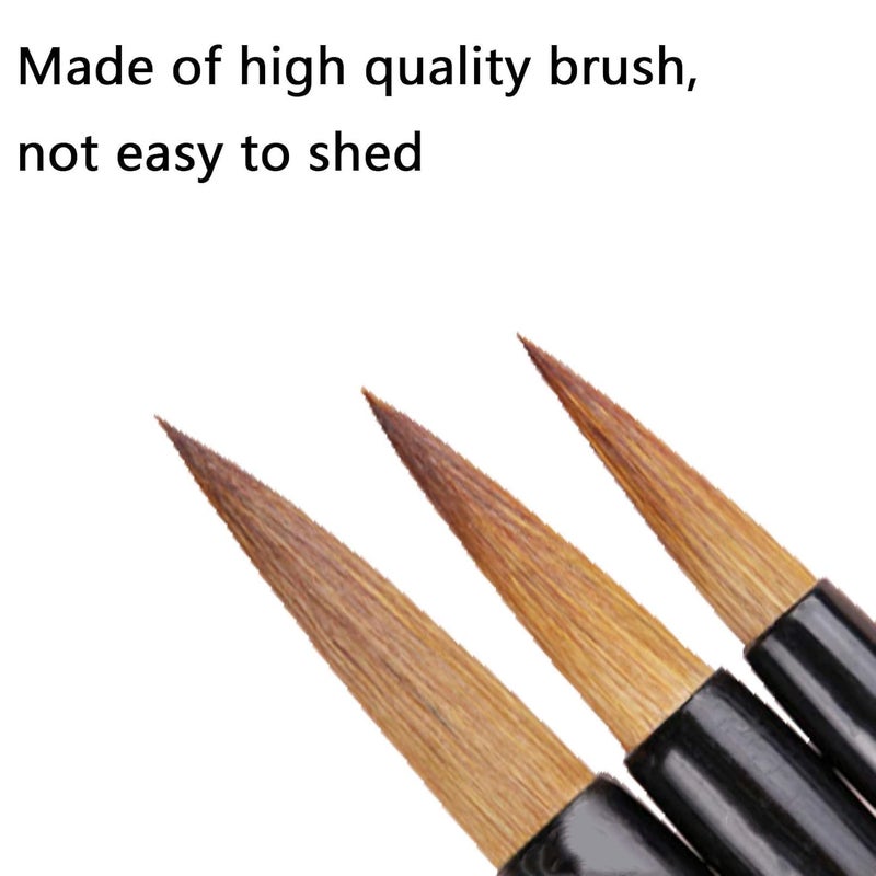 LUOSHI 3pcs Chinese Calligraphy Brush, Writing Drawing Watercolor Ink Brushes Hubi Painting Brushes Set - Image 2