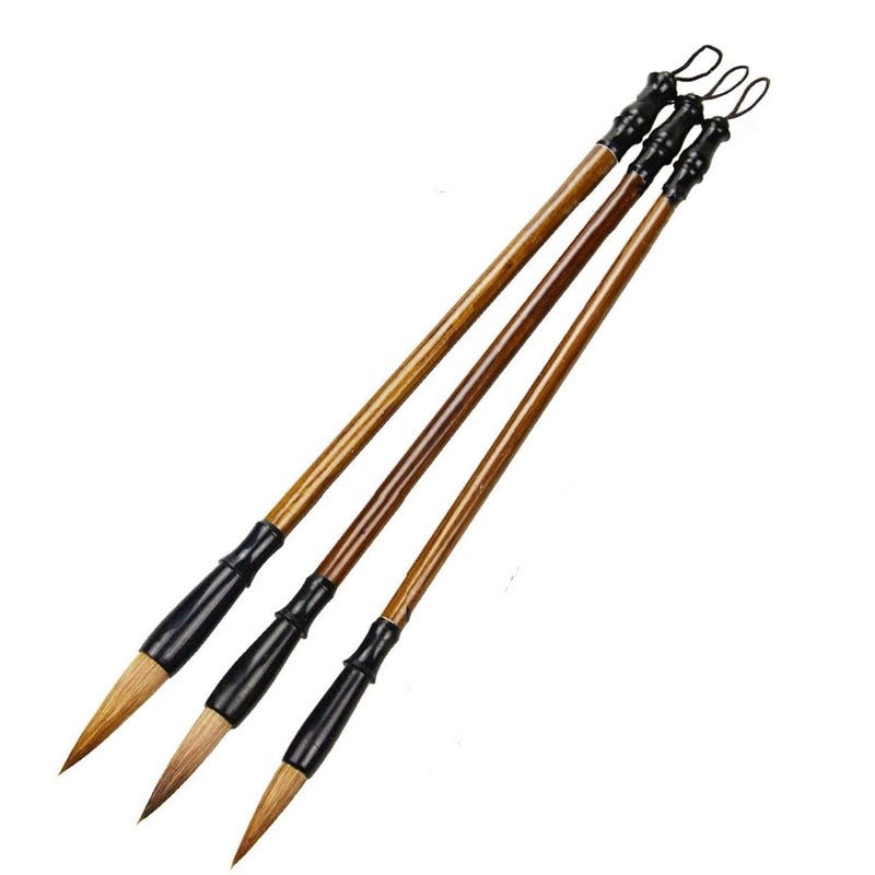 LUOSHI 3pcs Chinese Calligraphy Brush, Writing Drawing Watercolor Ink Brushes Hubi Painting Brushes Set - Image 4