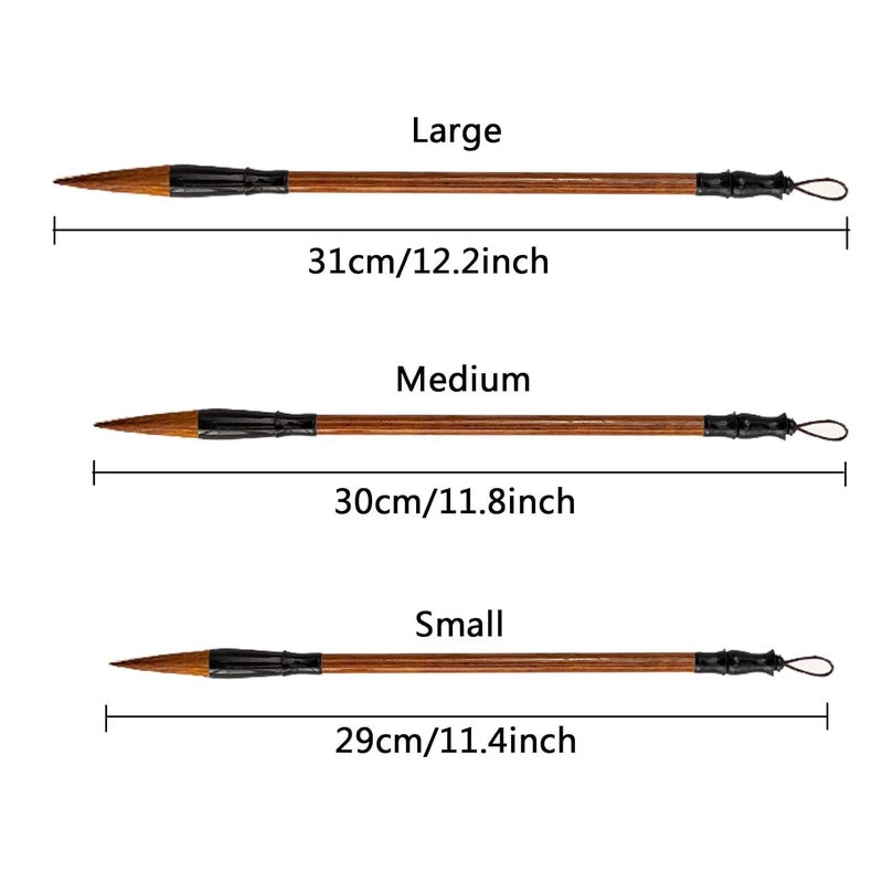 LUOSHI 3pcs Chinese Calligraphy Brush, Writing Drawing Watercolor Ink Brushes Hubi Painting Brushes Set - Image 3