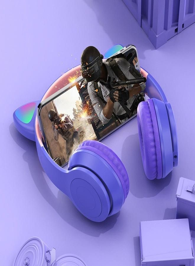P47 Wireless Gaming Headset, Bluetooth 5.0 Cat Ear Headphones, Kids Headphones,LED Light Up Bluetooth Over Ear Headphones for Kids and Adults Wearing (Purple) - Image 4