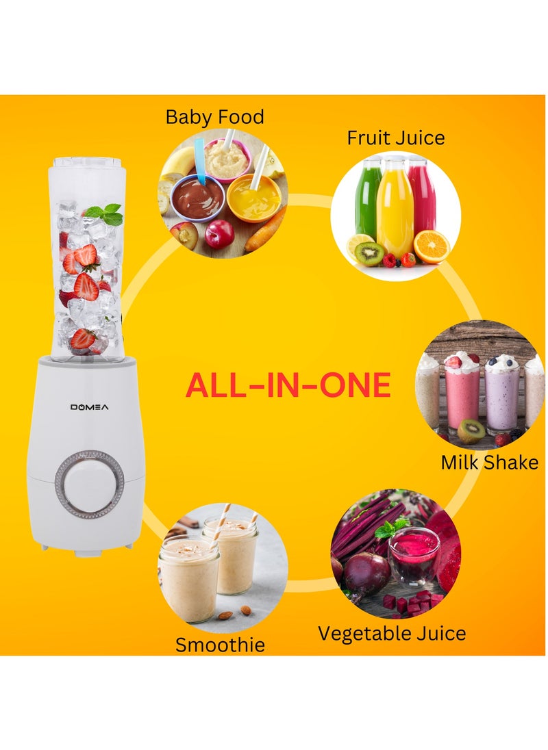 DOMEA - Electric Personal & Sports Blender 300W, Smoothie Maker for Protein Shakes, Gym, Travel, Extra 500ml Sports Bottle, Stainless Steel Blade, Portable Mini Blender for Mixing, Juices, Shakes - Image 1