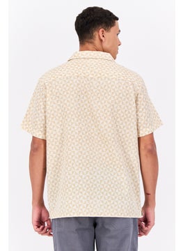 Jack Jones Men Regular Fit Allover Print Short Sleeves Casual Shirt, Light Yellow  - Image 3