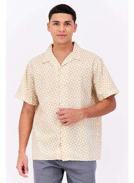 Jack Jones Men Regular Fit Allover Print Short Sleeves Casual Shirt, Light Yellow  - Image 1