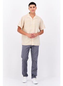 Jack Jones Men Regular Fit Allover Print Short Sleeves Casual Shirt, Light Yellow  - Image 4