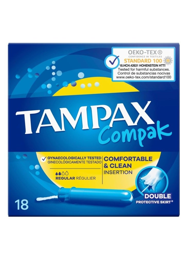 تامباكس سدادات تامباكس كومباك (Tampax Compak) القطنية - مقاس عادي - عبوة من 18 قطعة - Image 1