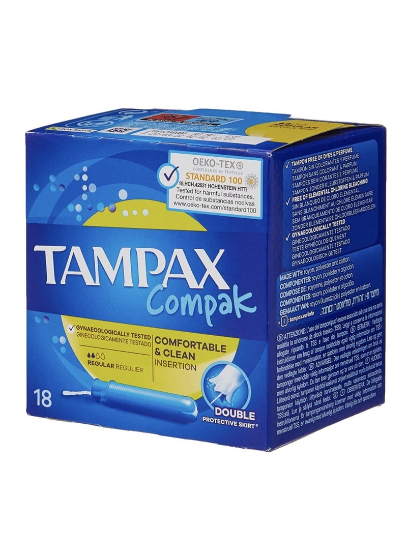 تامباكس سدادات تامباكس كومباك (Tampax Compak) القطنية - مقاس عادي - عبوة من 18 قطعة - Image 2