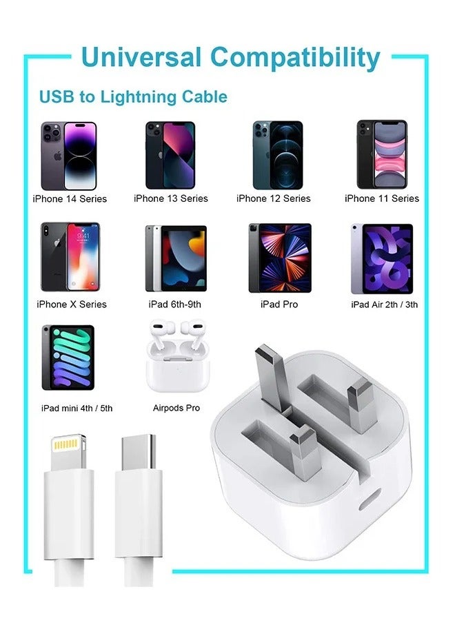 iPhone 20W Fast Charger | USB C Wall Fast Charger with USB C to Lightning Cable Compatible with iPhone 14/14 Pro/14 Pro Max/13/12/SE2020/11/XR/XS Max/X/iPad - Image 2