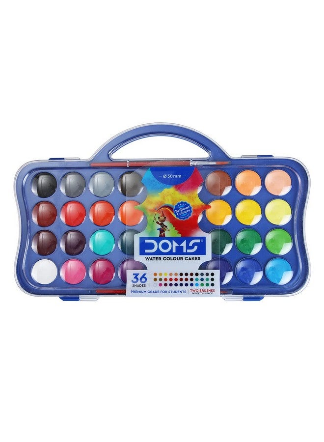 Doms 36 Shades 30mm Water Colour Cakes | Easy To Use Palette Lid | Organic Rich Colour Pigments | Free 2 x Brush Inside | Non-Toxic & Safe For Kids | Pack of 1 - Image 1