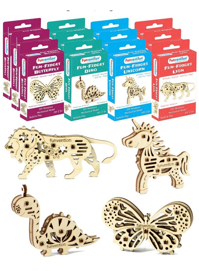 فنفينشين مجموعة هدايا عيد الميلاد من Funvention، مكونة من 12 لعبة، ألعاب فيدجيت ممتعة، ألعاب الغابة (3 × 4 نماذج ميكانيكية مصغرة DIY لأسد، فراشة، وحيد القرن، وديناصور)، مجموعة هدايا حفلات للأطفال، فنون وحرف يدوية، تعلم العلوم والتكنولوجيا والهندسة والرياضيات - Image 1