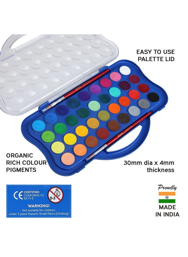 Doms 36 Shades 30mm Water Colour Cakes | Easy To Use Palette Lid | Organic Rich Colour Pigments | Free 2 x Brush Inside | Non-Toxic & Safe For Kids | Pack of 1 - Image 2