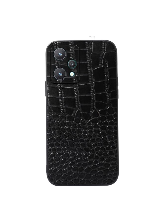 Case Cover For Realme 9 Pro / Realme V25 Crocodile Top Layer Cowhide Leather Phone Case Black