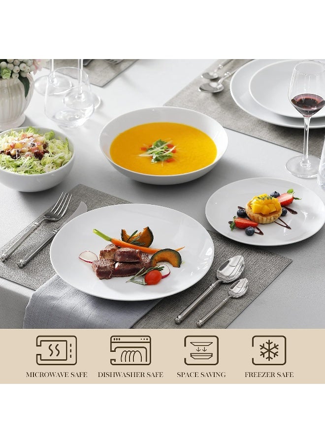 MALACASA مجموعة مالاكاسا من 24 قطعة من أدوات المائدة الخزفية الفاخرة مجموعة عشاء بيضاء عصرية دائرية لـ 6 أشخاص أطباق وخبز فاخرة للحلويات والسلطات والشوربات والمعكرونة سلسلة أميليا - Image 4