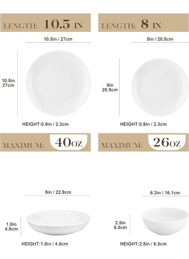 MALACASA مجموعة مالاكاسا من 24 قطعة من أدوات المائدة الخزفية الفاخرة مجموعة عشاء بيضاء عصرية دائرية لـ 6 أشخاص أطباق وخبز فاخرة للحلويات والسلطات والشوربات والمعكرونة سلسلة أميليا - Image 2