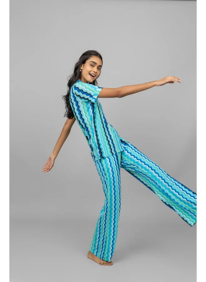 NeceSera AquaWave Half Sleeve Button Down Pajama Set