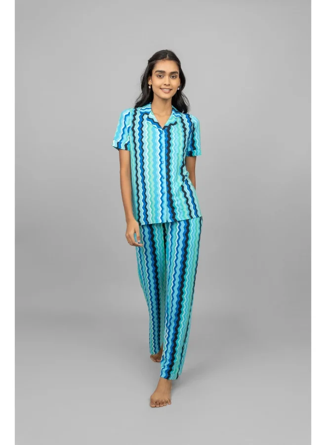 NeceSera AquaWave Half Sleeve Button Down Pajama Set