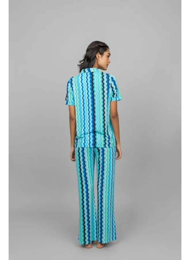NeceSera AquaWave Half Sleeve Button Down Pajama Set