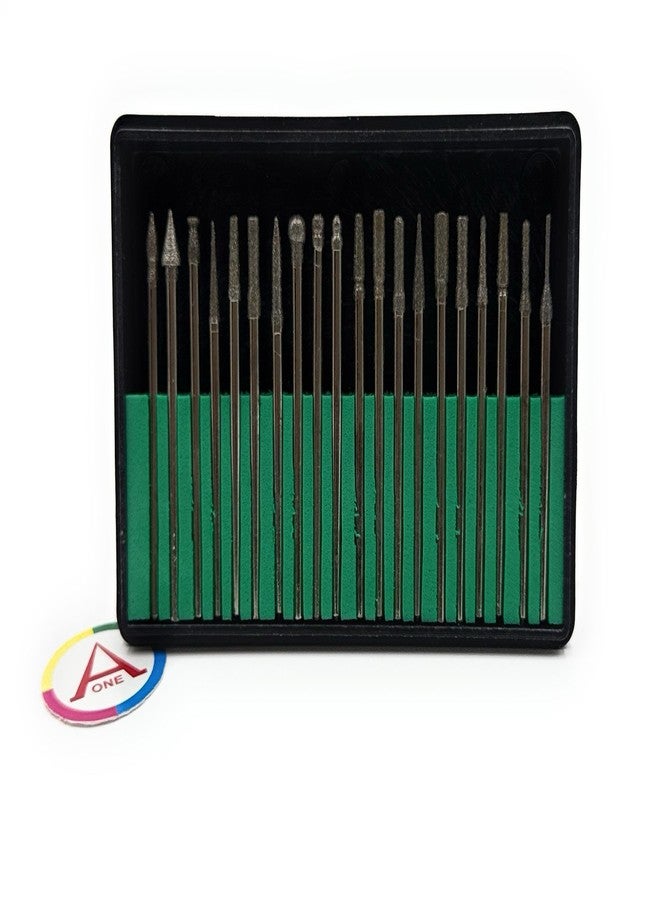 Aone Diamond Coated Bur Bit Set of 20 pieces Mandrel 2.3mm for Grinding, Engraving, Carving & Shaping on Metals, Wax, Plastic, Ceramic, Clay on Dental, Jewellery Making, Model Making, Hobby Crafts DIY - Image 2