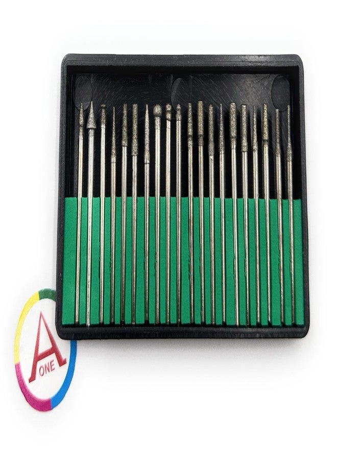Aone Diamond Coated Bur Bit Set of 20 pieces Mandrel 2.3mm for Grinding, Engraving, Carving & Shaping on Metals, Wax, Plastic, Ceramic, Clay on Dental, Jewellery Making, Model Making, Hobby Crafts DIY - Image 3