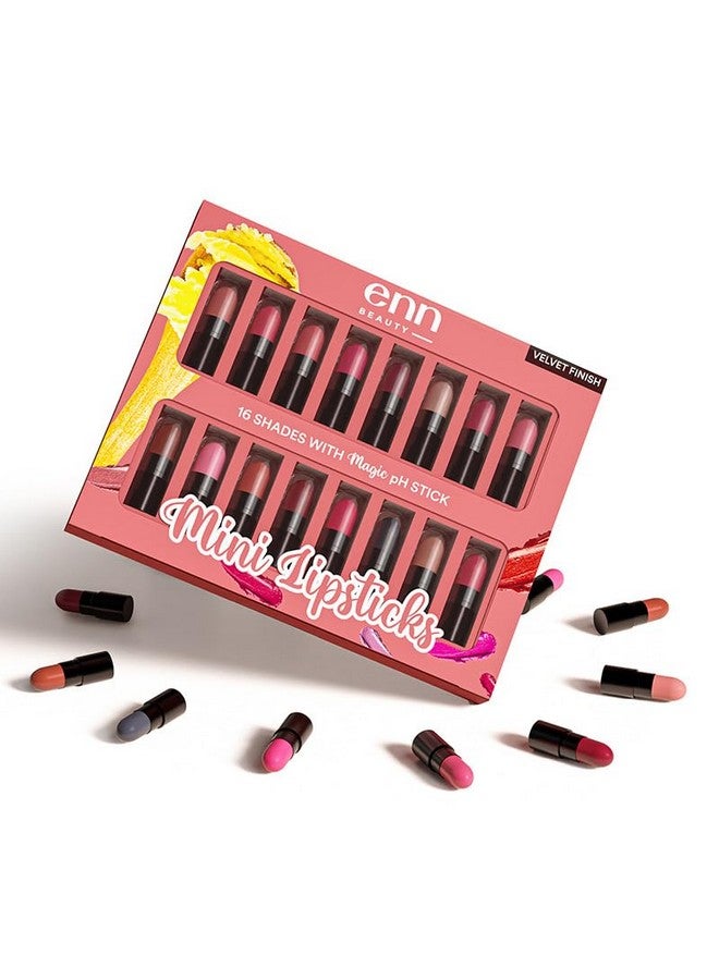 ENN Beauty 16 Shades Mini Velvet Lipstick Kit with 1 pH Magic Stick - Long-Lasting, Travel-Friendly, Infused with Ghee, Vitamins & Natural Oils - Image 1