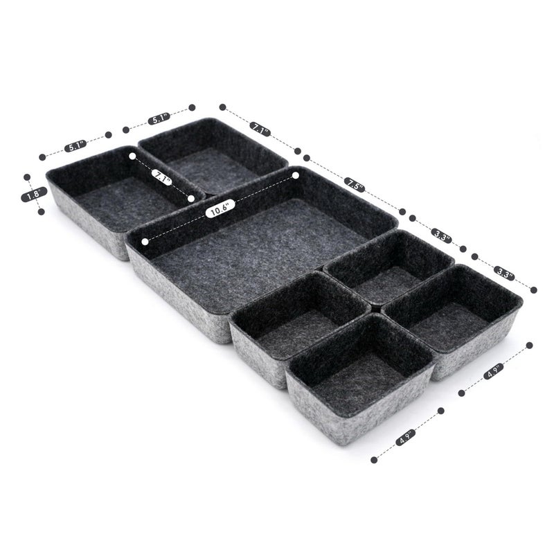 Welaxy Drawer organizers tray felt storage bin office Shallow Small Desk box Draw dividers stylish interior room decor 7-piece (Charcoal) - Image 2