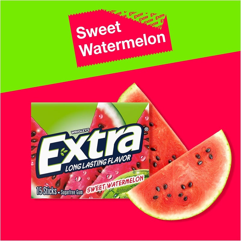 EXTRA Gum Sweet Watermelon Sugarfree, Bulk, Individually Wrapped, Long-Lasting Juicy Watermelon Flavor, Perfect for Fresh Breath at School, Work, and Travel 15 Count, Pack of 10 - Image 2