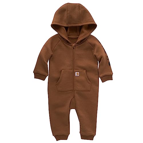 Carhartt Boys Long-Sleeve Zip-Front Hooded Coverall, Carhartt Brown Solid, 12 Months - Image 4