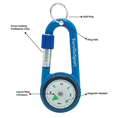 TurnOnSport Carabiner Clip On Compass Hiking - Compact Compass Keychain Backpacks | Small Pocket Magnetic Compass Keychain for Kids - Hiking Compass Twist Lock | Keyring Keychains Outdoor Survival Camping 2 pcs - Image 2