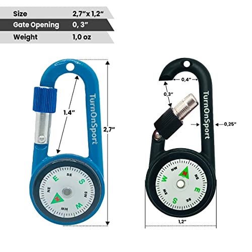 TurnOnSport Carabiner Clip On Compass Hiking - Compact Compass Keychain Backpacks | Small Pocket Magnetic Compass Keychain for Kids - Hiking Compass Twist Lock | Keyring Keychains Outdoor Survival Camping 2 pcs - Image 3