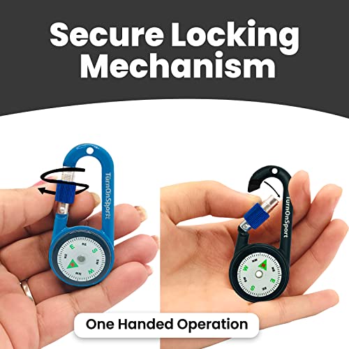 TurnOnSport Carabiner Clip On Compass Hiking - Compact Compass Keychain Backpacks | Small Pocket Magnetic Compass Keychain for Kids - Hiking Compass Twist Lock | Keyring Keychains Outdoor Survival Camping 2 pcs - Image 4