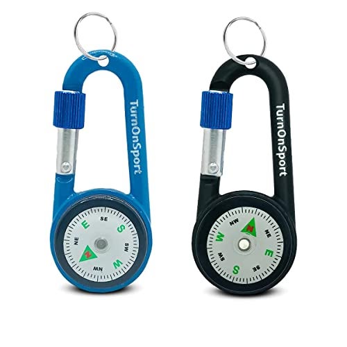TurnOnSport Carabiner Clip On Compass Hiking - Compact Compass Keychain Backpacks | Small Pocket Magnetic Compass Keychain for Kids - Hiking Compass Twist Lock | Keyring Keychains Outdoor Survival Camping 2 pcs - Image 1