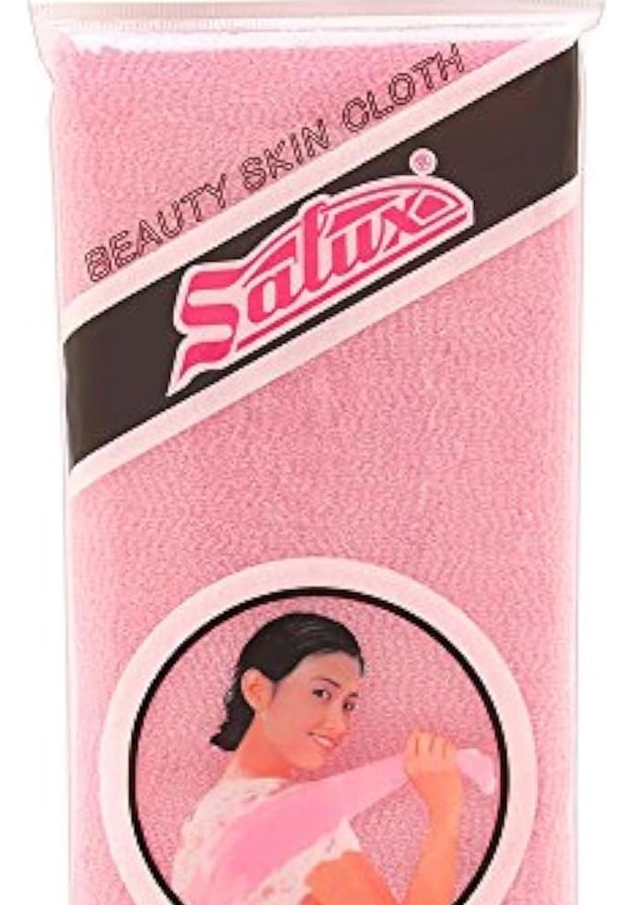 Salux Nylon Japanese Beauty Skin Bath Wash Cloth - Pink - Image 1