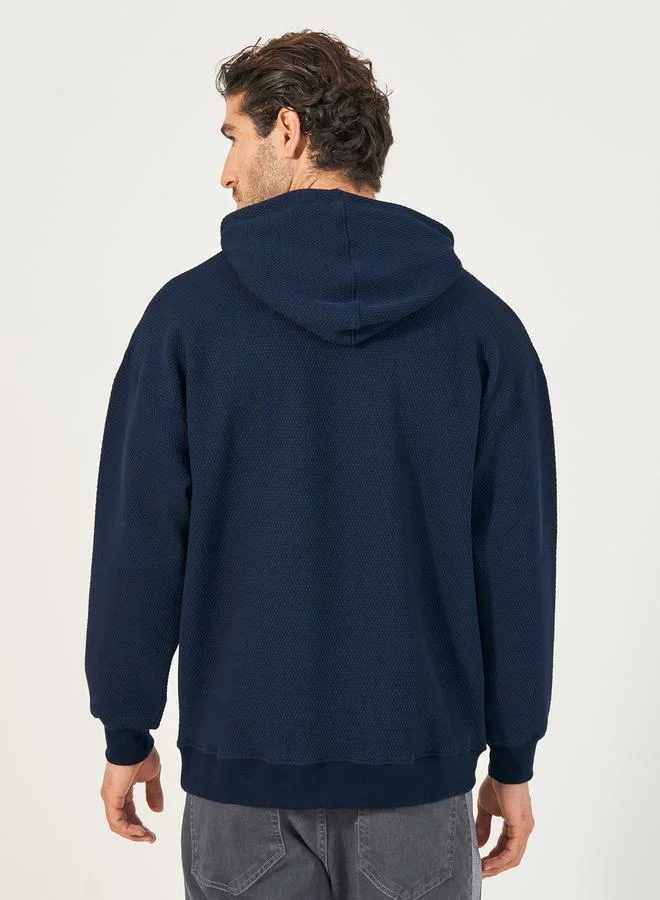Styli Waffle Textured Quilted Boxy Fit Hoodie with Kangaroo Pocket