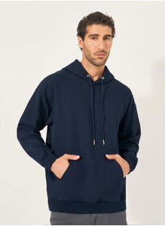 Waffle Textured Quilted Boxy Fit Hoodie with Kangaroo Pocket
