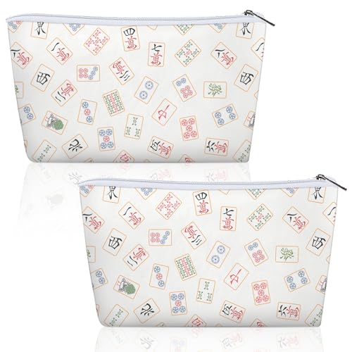 Shinylin 2 Pcs Empty American Mahjong Tile Bags Only with Zippered White Printed Bag Mahjong Tiles Accessories Zippered for Family Favor Gift 13x75 Inches Only Case - Image 1