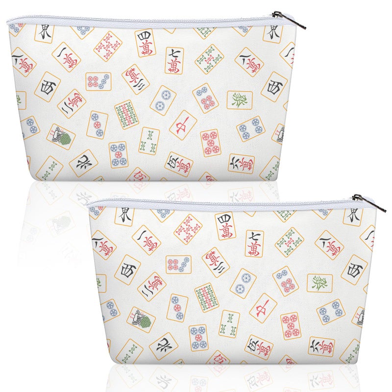 Shinylin 2 Pcs Empty American Mahjong Tile Bags Only with Zippered White Printed Bag Mahjong Tiles Accessories Zippered for Family Favor Gift 13x75 Inches Only Case - Image 3