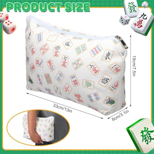 Shinylin 2 Pcs Empty American Mahjong Tile Bags Only with Zippered White Printed Bag Mahjong Tiles Accessories Zippered for Family Favor Gift 13x75 Inches Only Case - Image 5
