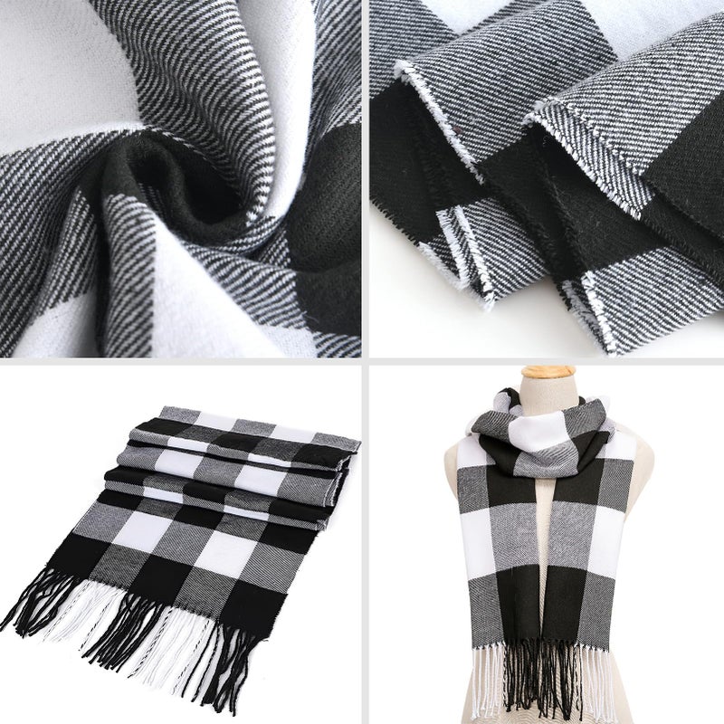 Vimate Classic Black and White Plaid Scarf for Men and Women - Image 2