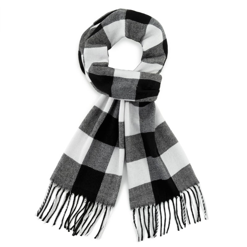Vimate Classic Black and White Plaid Scarf for Men and Women - Image 1
