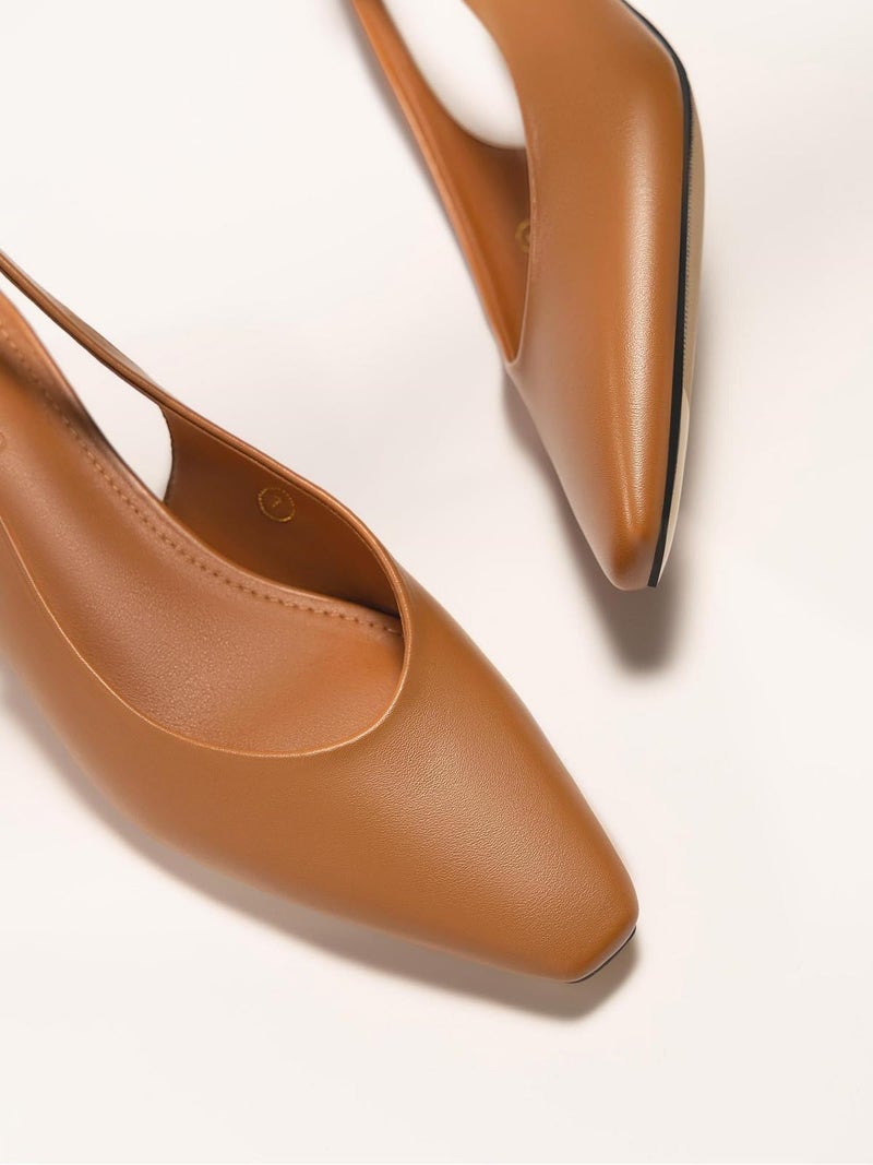 Coutgo Womens Chunky Low Heels Slingback Pumps Closed Square-Pointed Toe Work Office Dress Shoes, Brown, Size 8.5 - Image 3