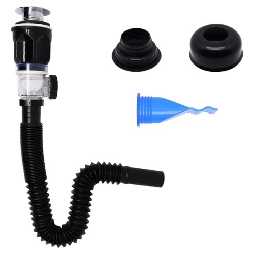 BUXIMN Bathroom Sink Drain Kit, Sink Drain Pip Kit with Strainer Basket Pop-up Stopper, Flexible P Trap for 1-1/2" & 1-1/4" Drains, for Bathroom Kitchen (Black) - Image 1