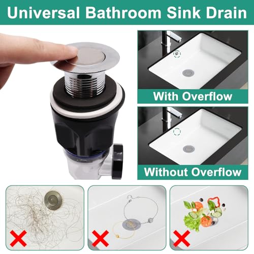 BUXIMN Bathroom Sink Drain Kit, Sink Drain Pip Kit with Strainer Basket Pop-up Stopper, Flexible P Trap for 1-1/2" & 1-1/4" Drains, for Bathroom Kitchen (Black) - Image 5
