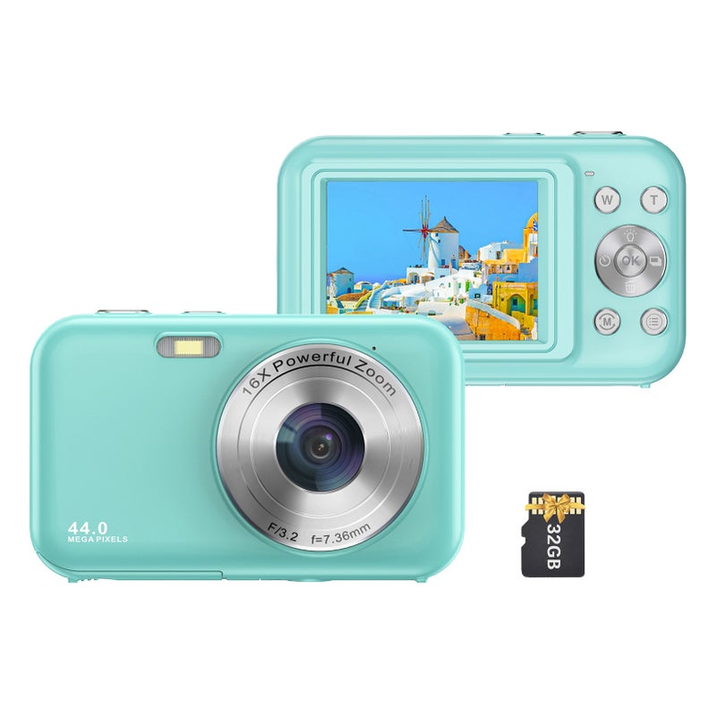 Portable Digital Camera 1080P Video Camera 44MP 16X Digital Zoom Auto Focus Self-Timer Anti-shaking Built-in Battery with 32GB Memory Card Gift  for Kids Boys Girls Teenagers Students - Image 1