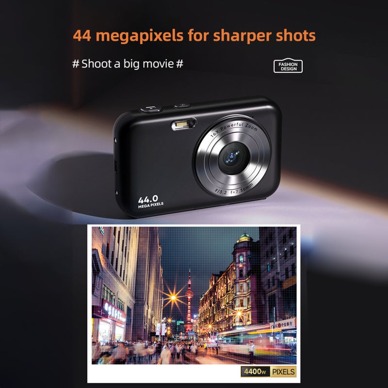 Portable Digital Camera 1080P Video Camera 44MP 16X Digital Zoom Auto Focus Self-Timer Anti-shaking Built-in Battery with 32GB Memory Card Gift  for Kids Boys Girls Teenagers Students - Image 4